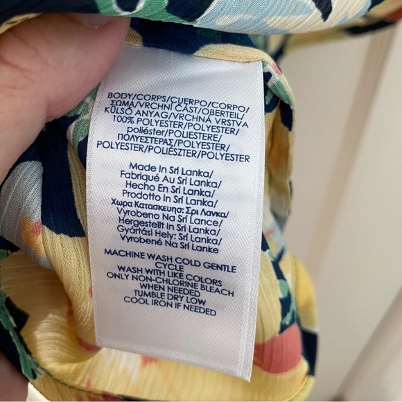 Chaps Shirt Floral Cottagecore Blouse Ruffle 3/4 Princess Sleeves Yellow Size S - Picture 6 of 9